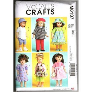 McCall's Crafts M6137 18 inch Doll Top, Shorts, Coat, Dress Uncut Sewing Pattern